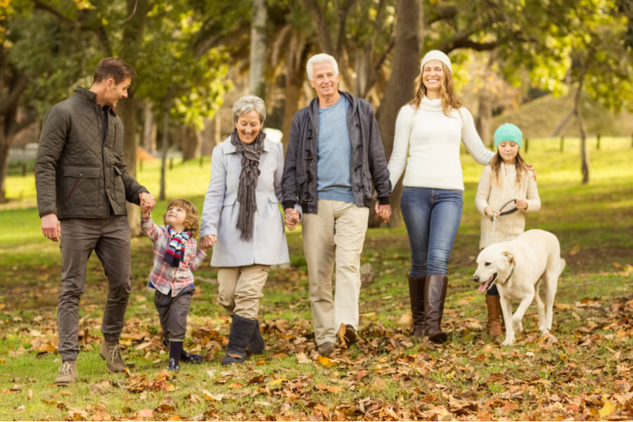 Family walking in woodland